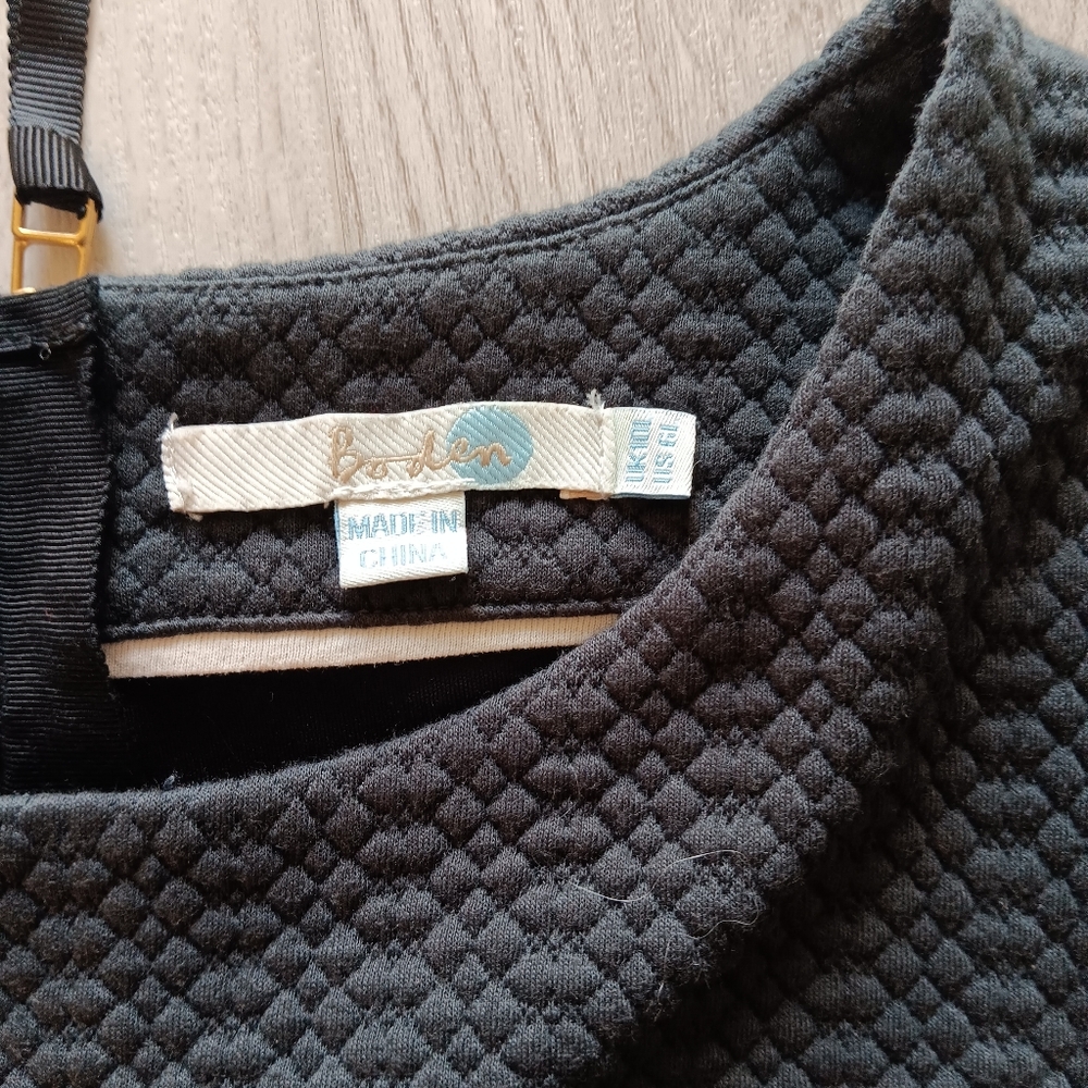 Boden Fit & Flare Dress Colorblock Ivory Black Grey Gold Textured Size 6 Long - Picture 2 of 12